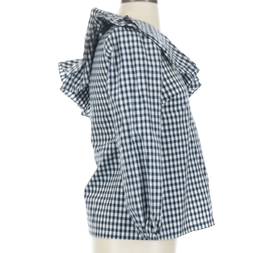 J.Crew One Shoulder Ruffle Top Gingham Navy White Size 0 NWT Summer Date Night - Picture 4 of 6